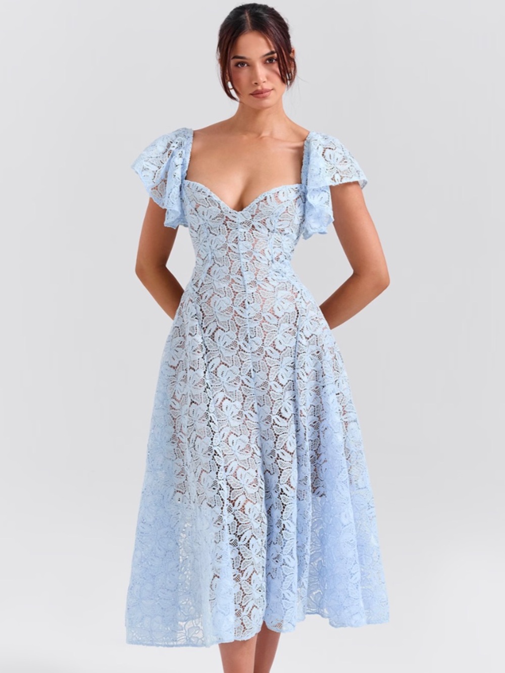 House of CB Bluebell Austen Blue Floral Lace Midi Dress